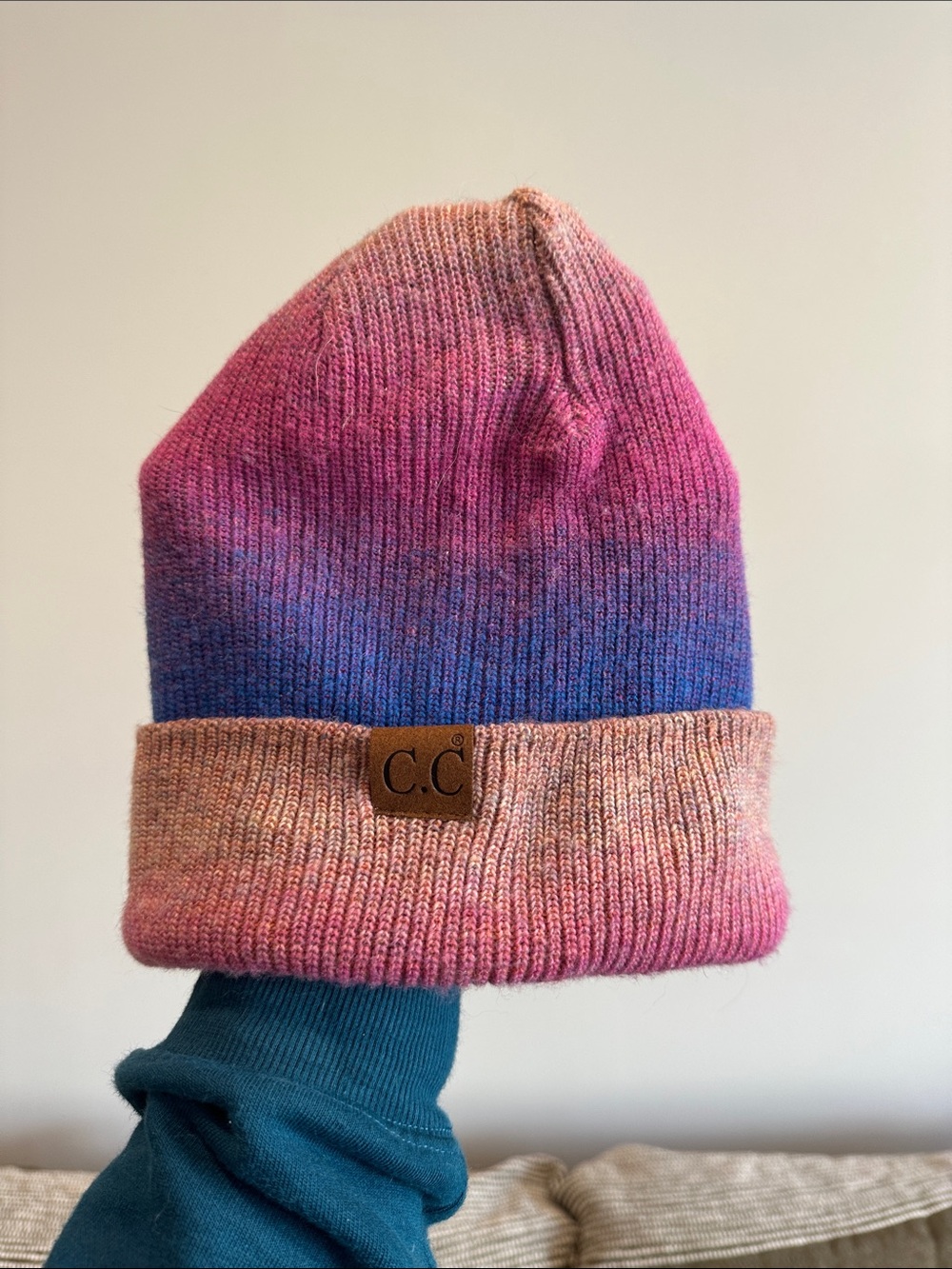 C.C Ombre Pink, Purple & Blue Fold-Over Beanie